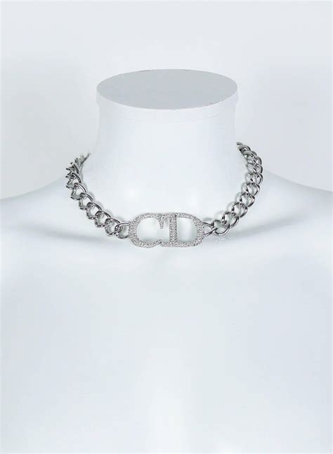 cd necklace dior silver|Dior petit cd choker necklace.